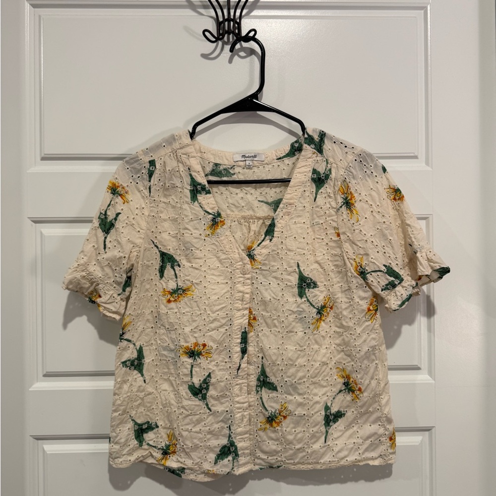 Madewell Cream Floral Eyelet Blouse